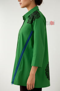 Emerald Bloom Asymmetrical Tunic Shirt