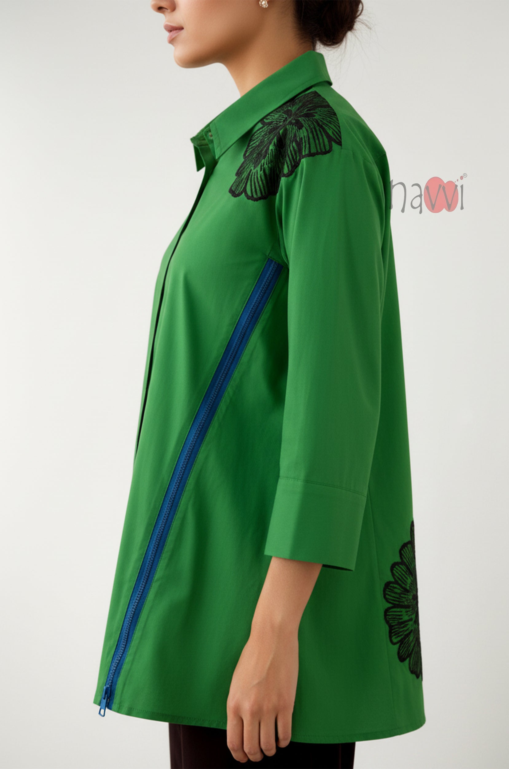 Emerald Bloom Asymmetrical Tunic Shirt