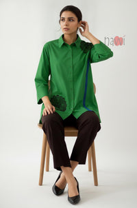 Emerald Bloom Asymmetrical Tunic Shirt