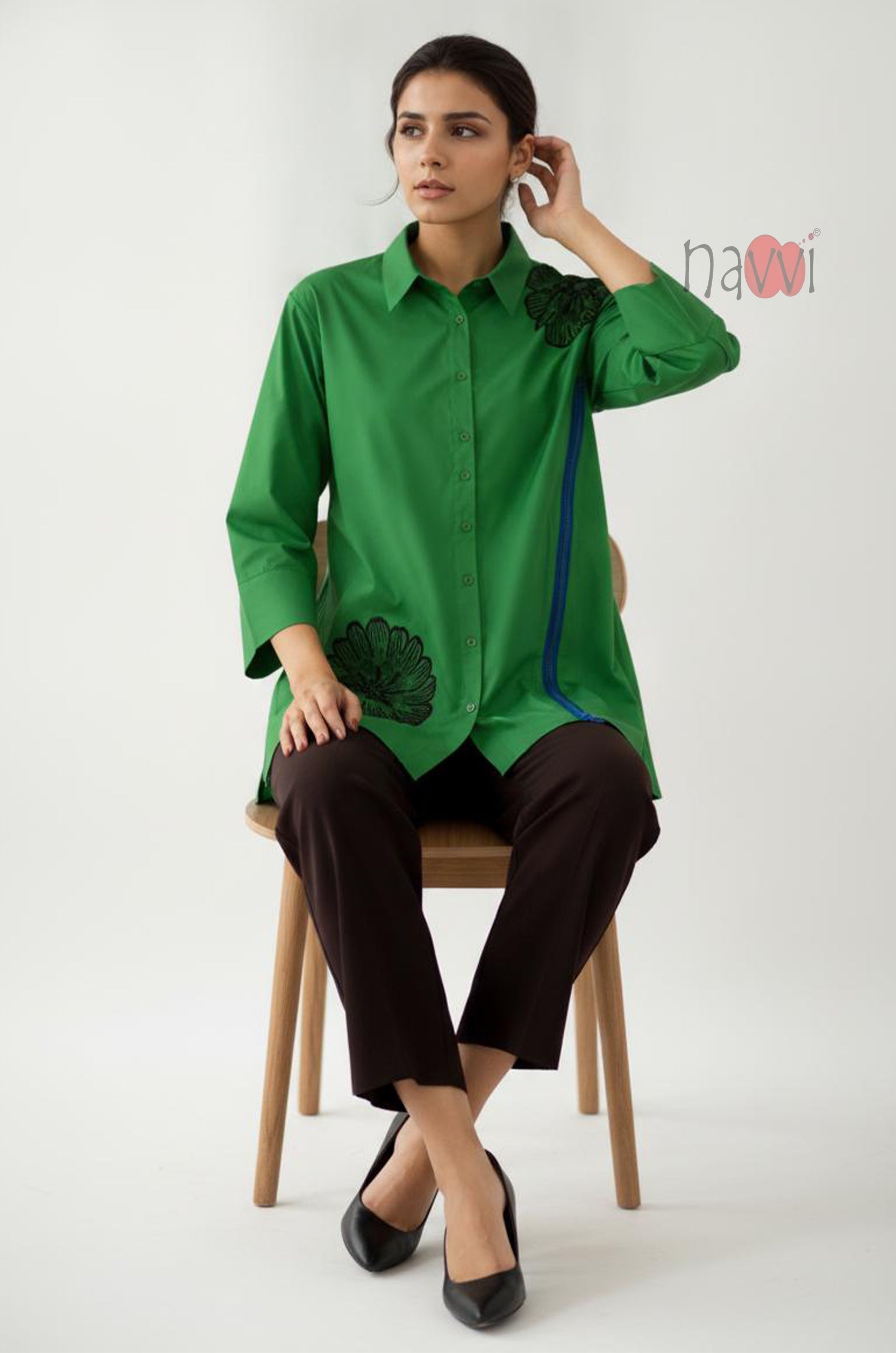 Emerald Bloom Asymmetrical Tunic Shirt