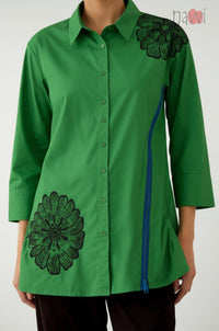 Emerald Bloom Asymmetrical Tunic Shirt