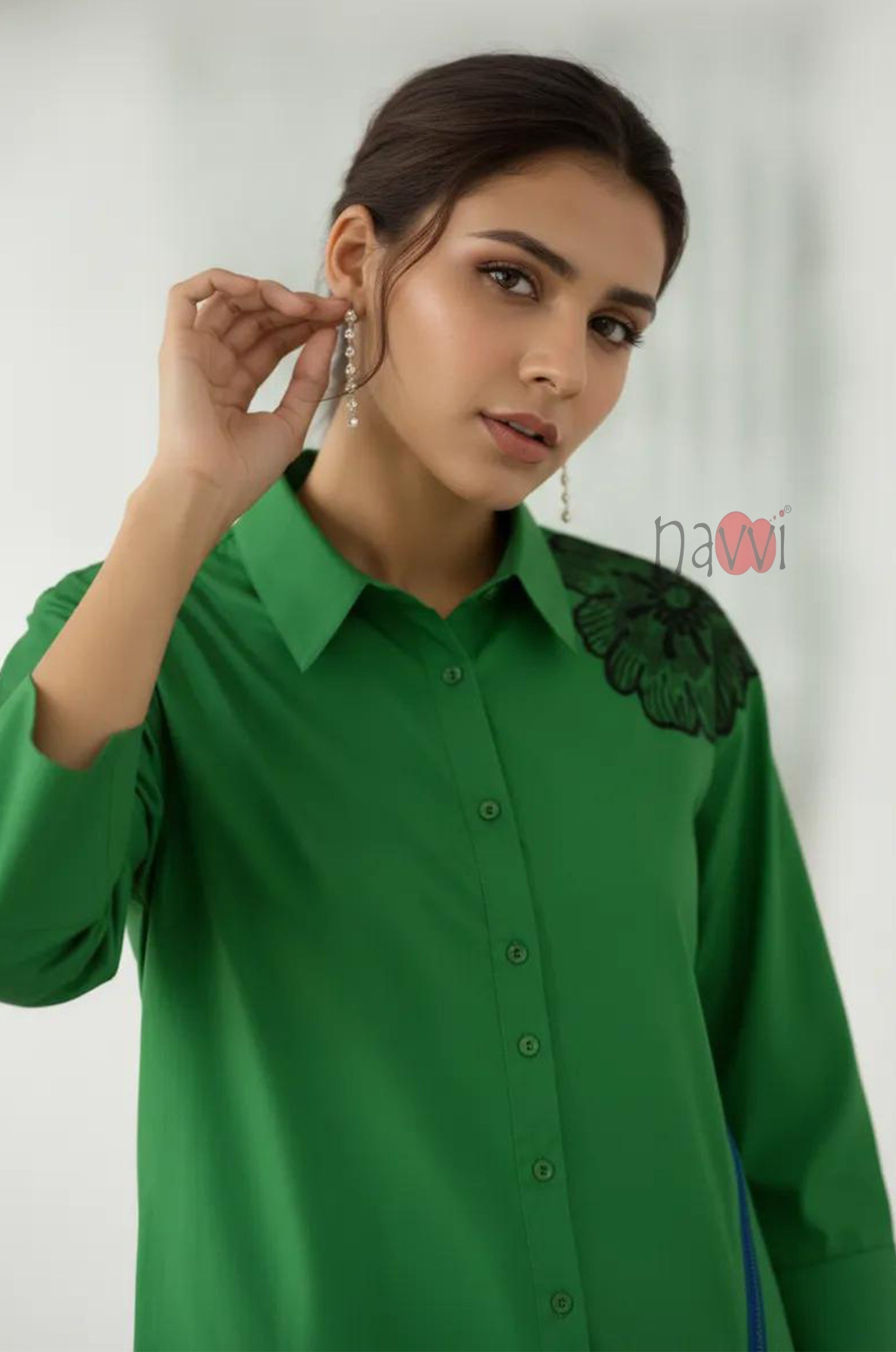 Emerald Bloom Asymmetrical Tunic Shirt