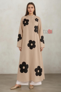 Beige Floral Printed Long Kurta