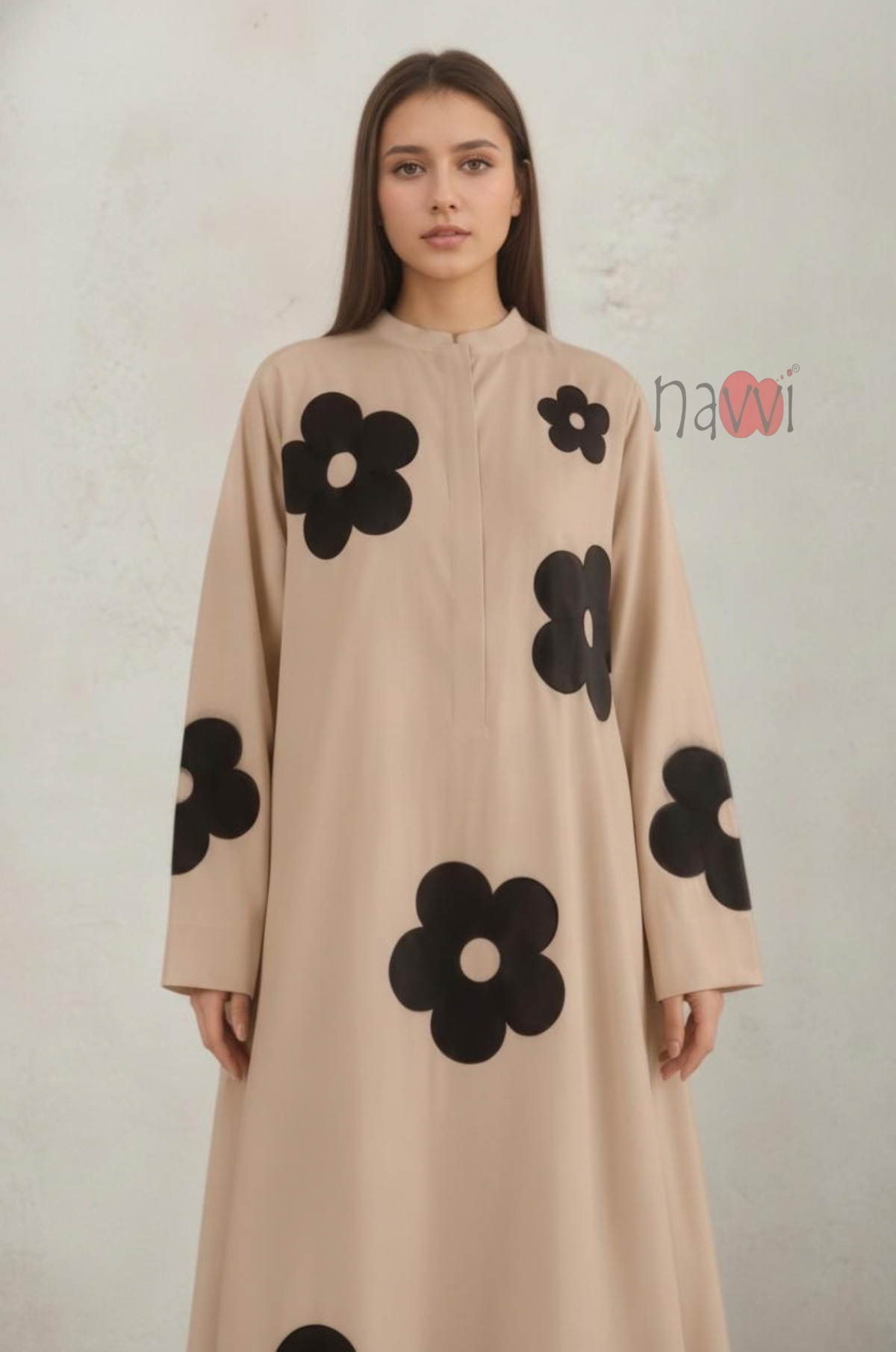 Beige Floral Printed Long Kurta