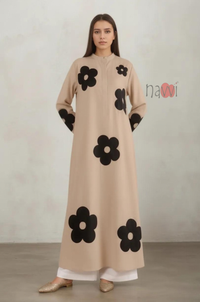 Beige Floral Printed Long Kurta