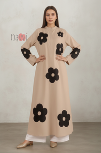 Beige Floral Printed Long Kurta