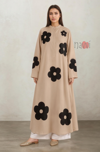 Beige Floral Printed Long Kurta