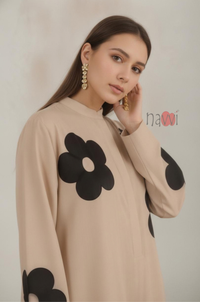 Beige Floral Printed Long Kurta