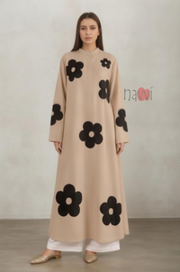 Beige Floral Printed Long Kurta