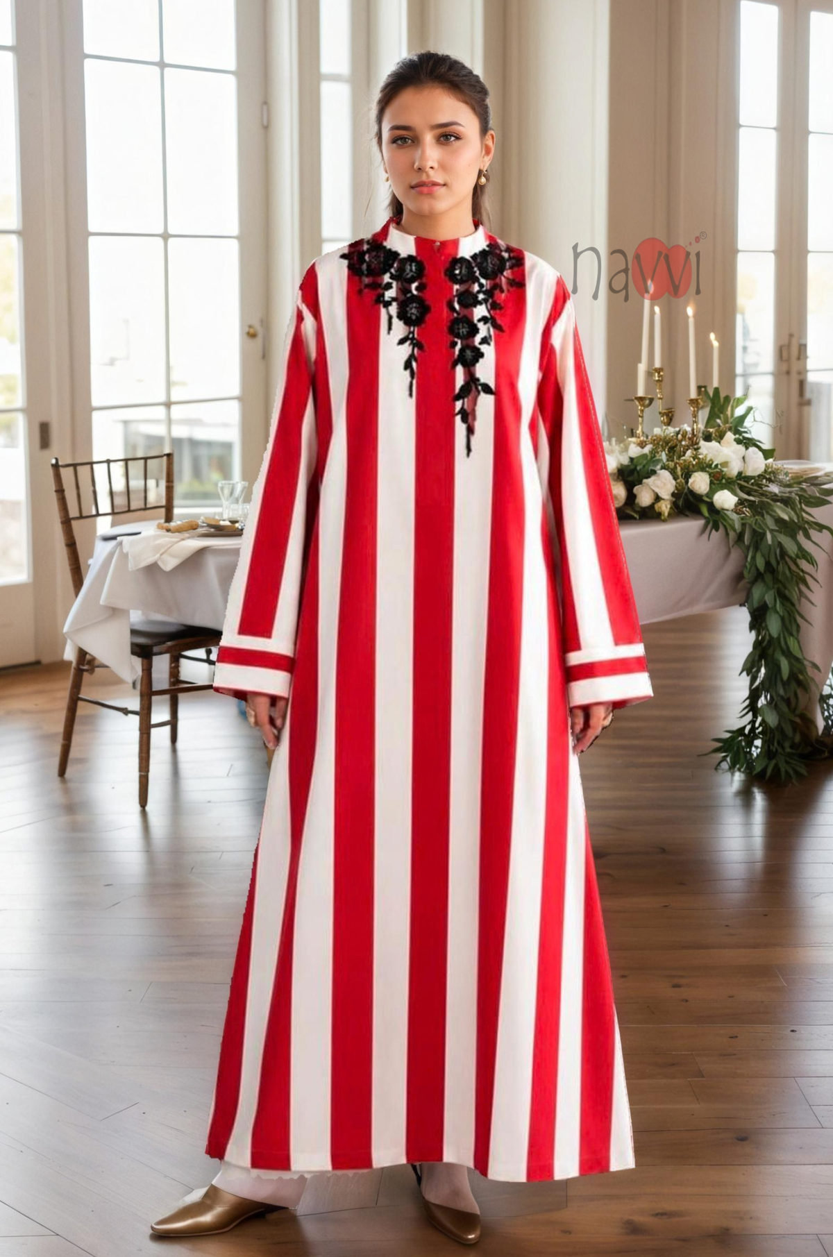 Red & White Striped Long Kurta