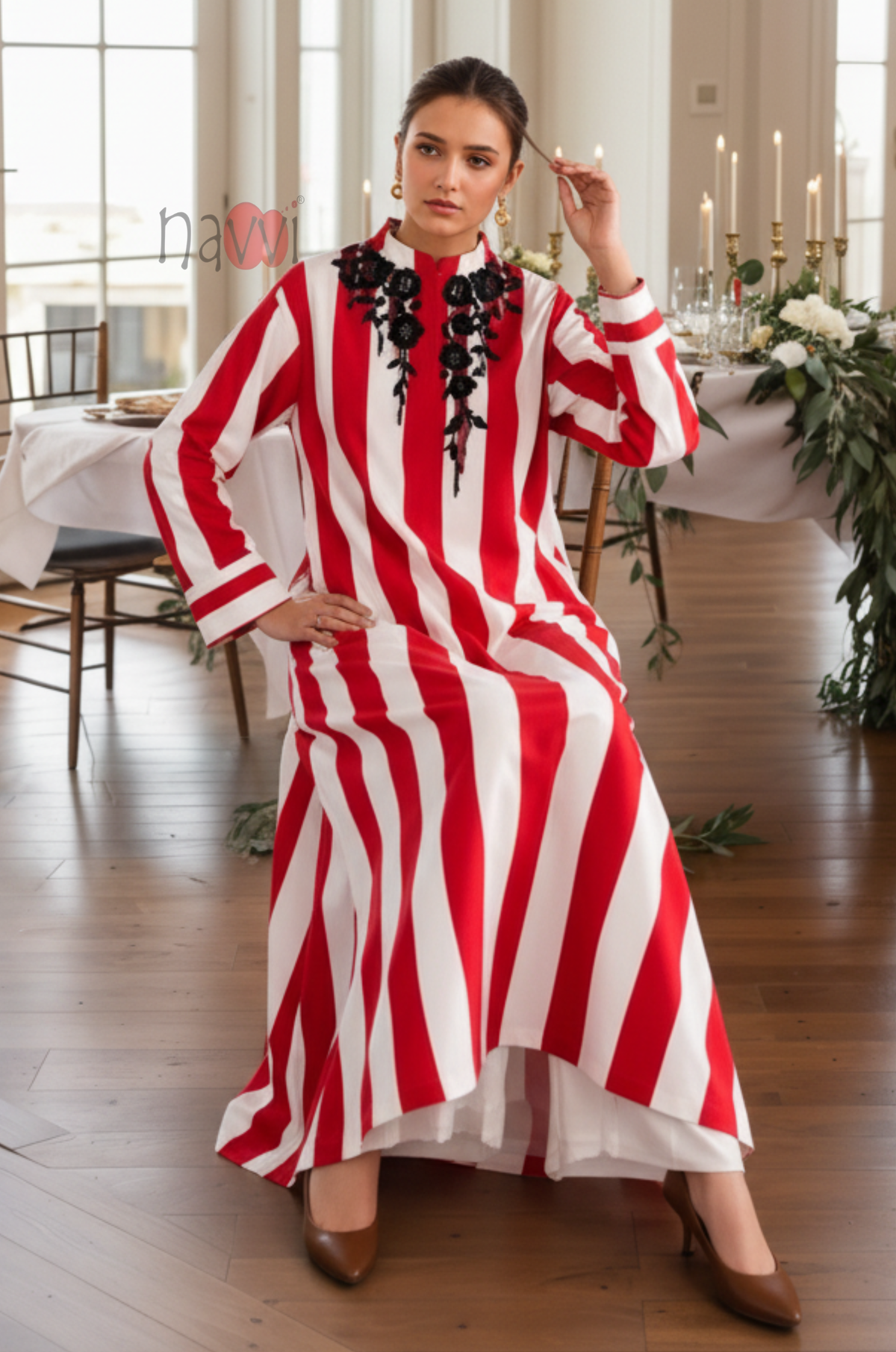 Red & White Striped Long Kurta