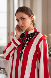 Red & White Striped Long Kurta
