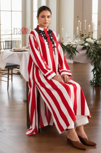 Red & White Striped Long Kurta