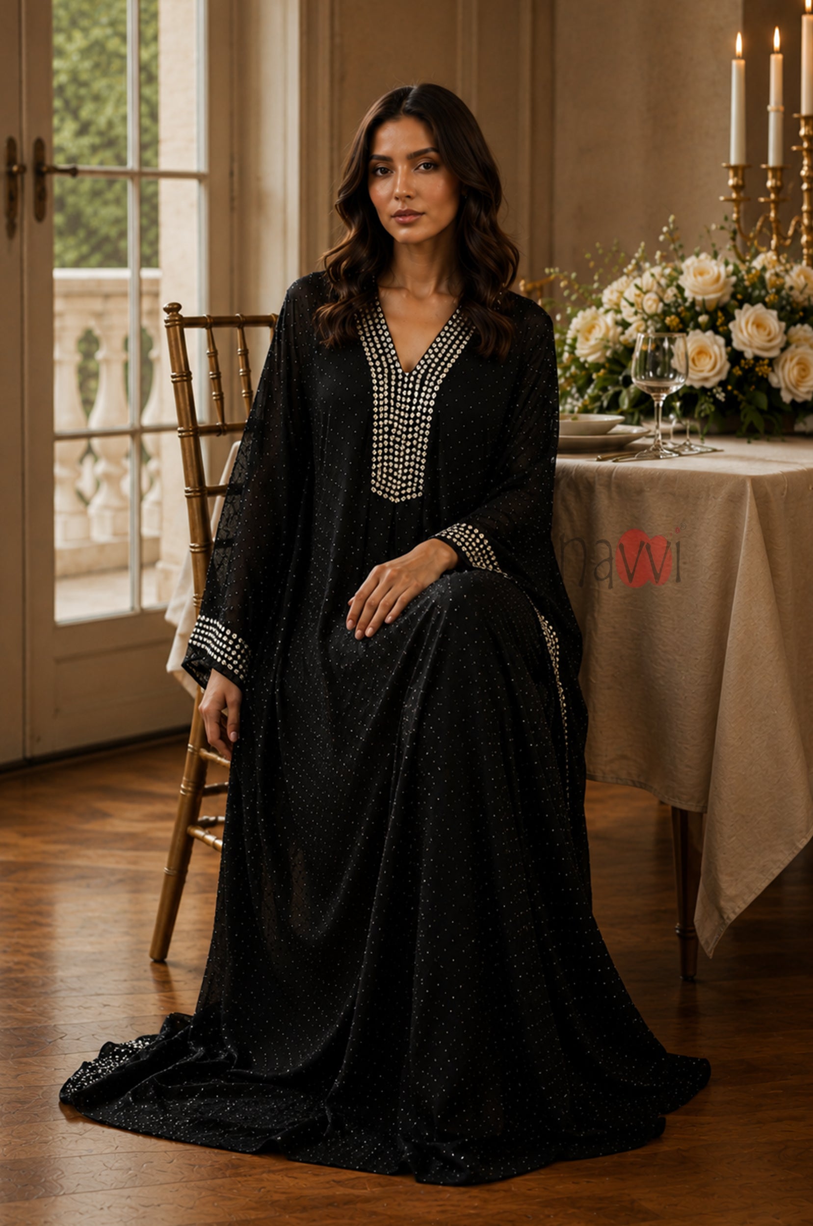 Elegant Crystal Kaftan Dress