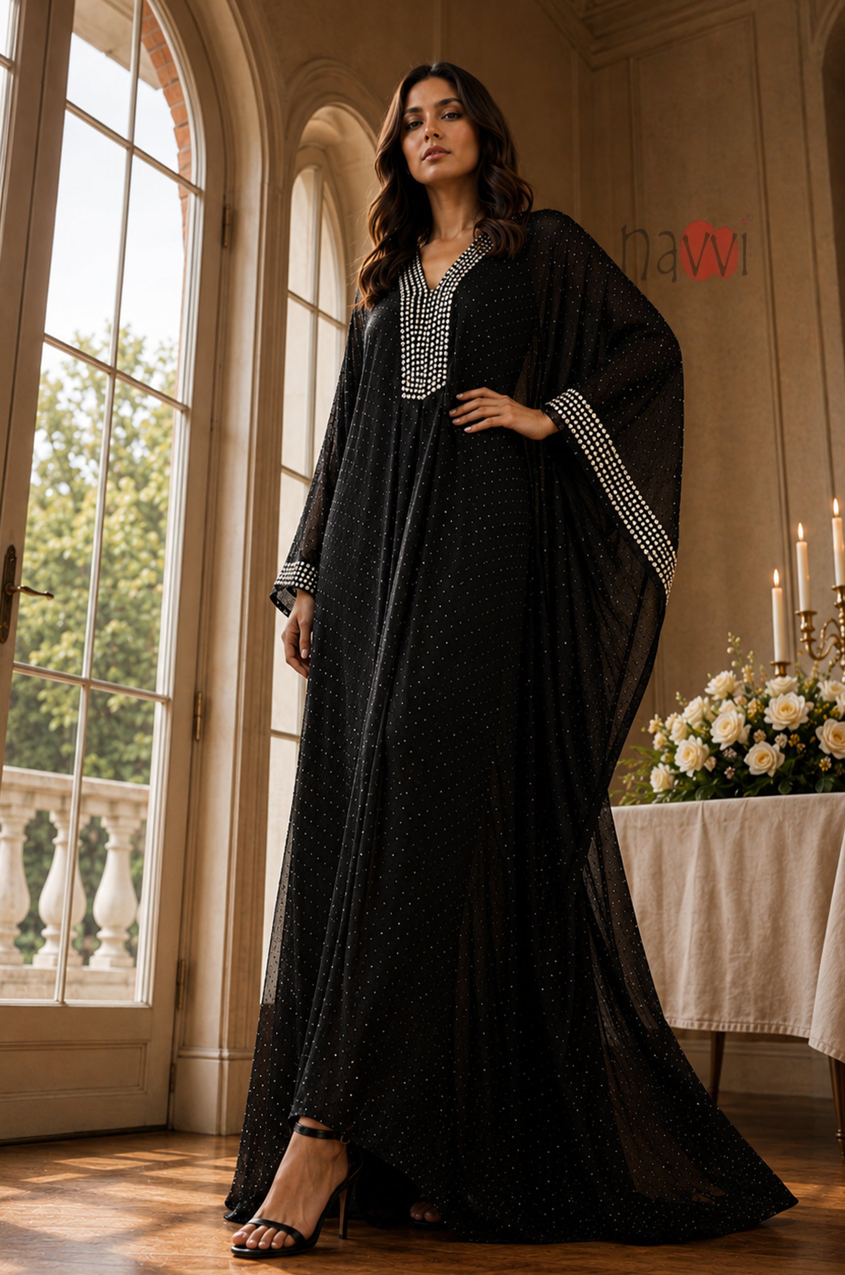 Elegant Crystal Kaftan Dress