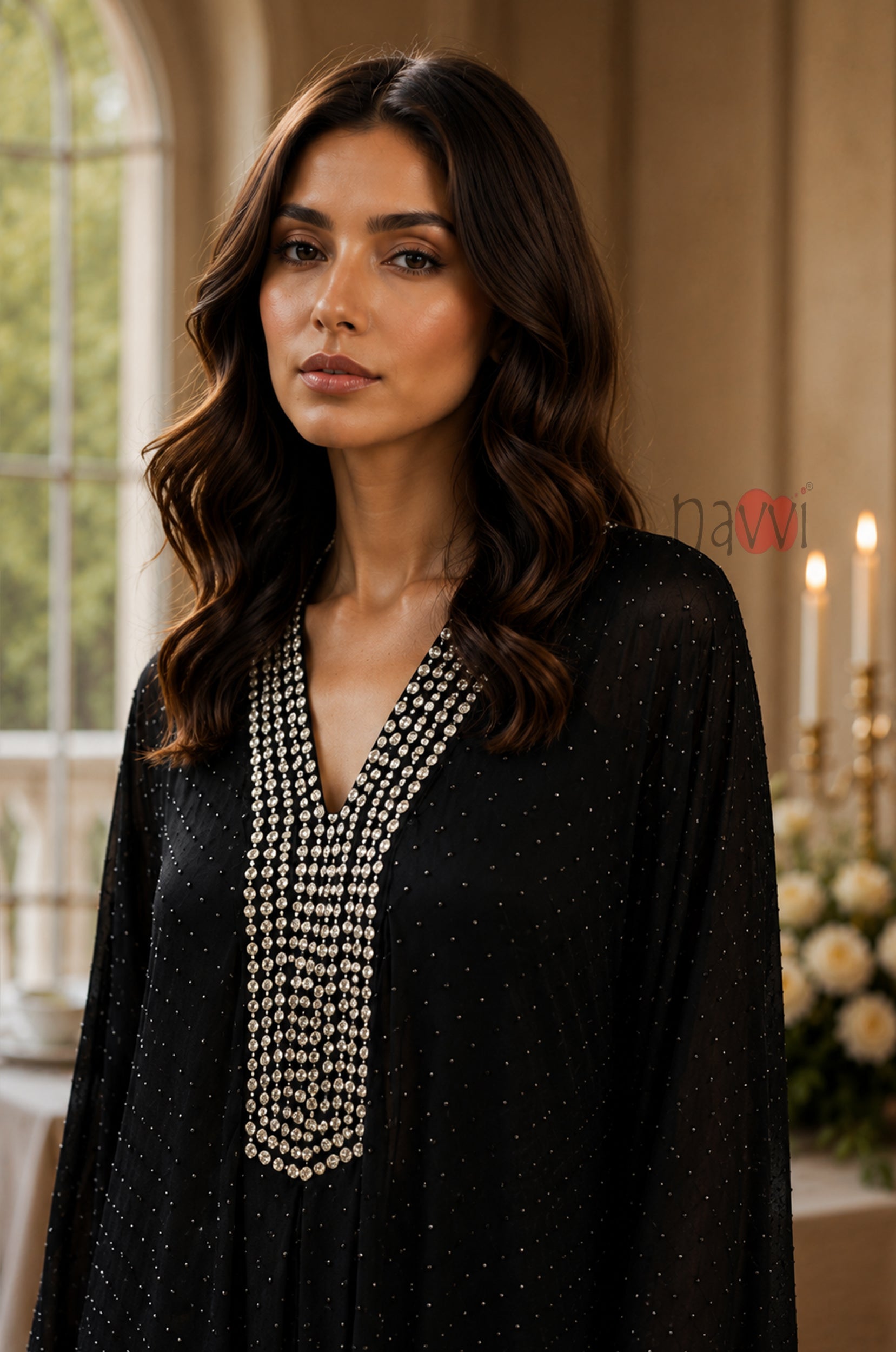 Elegant Crystal Kaftan Dress