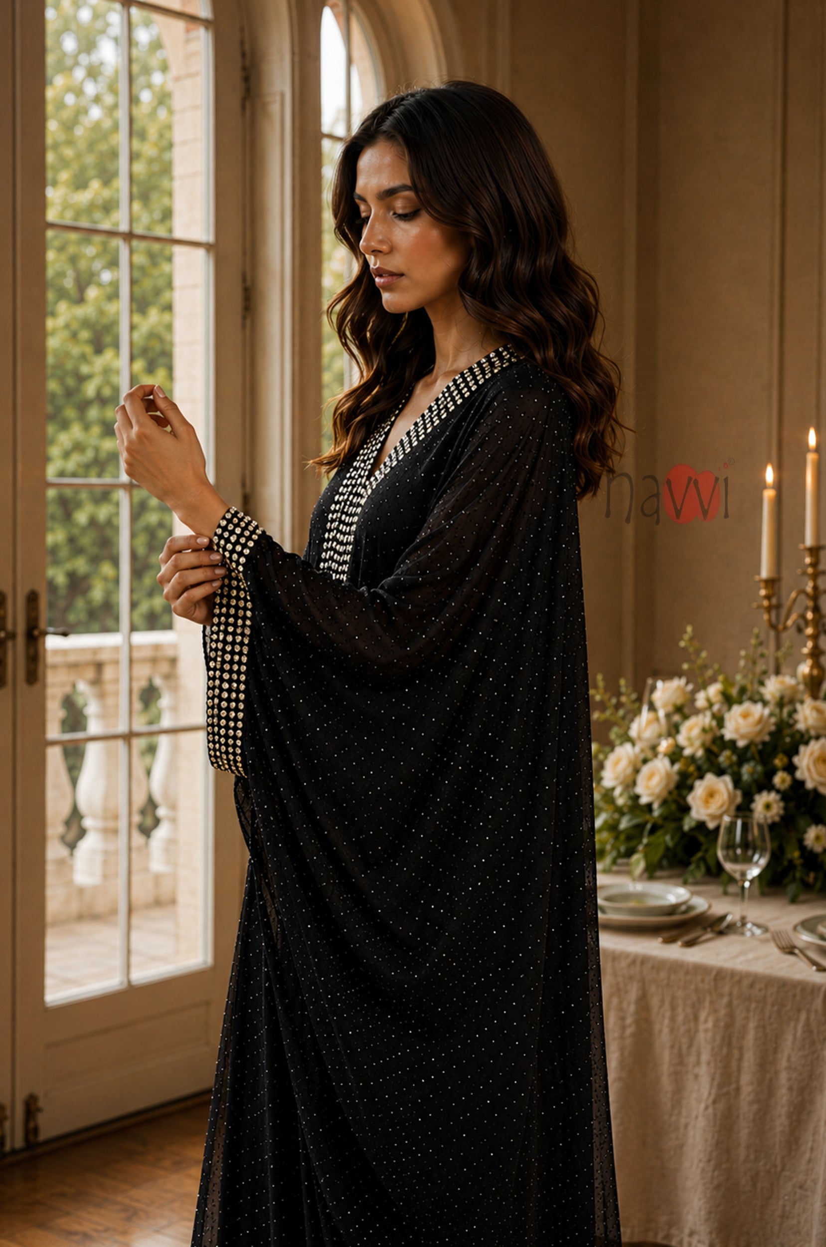 Elegant Crystal Kaftan Dress
