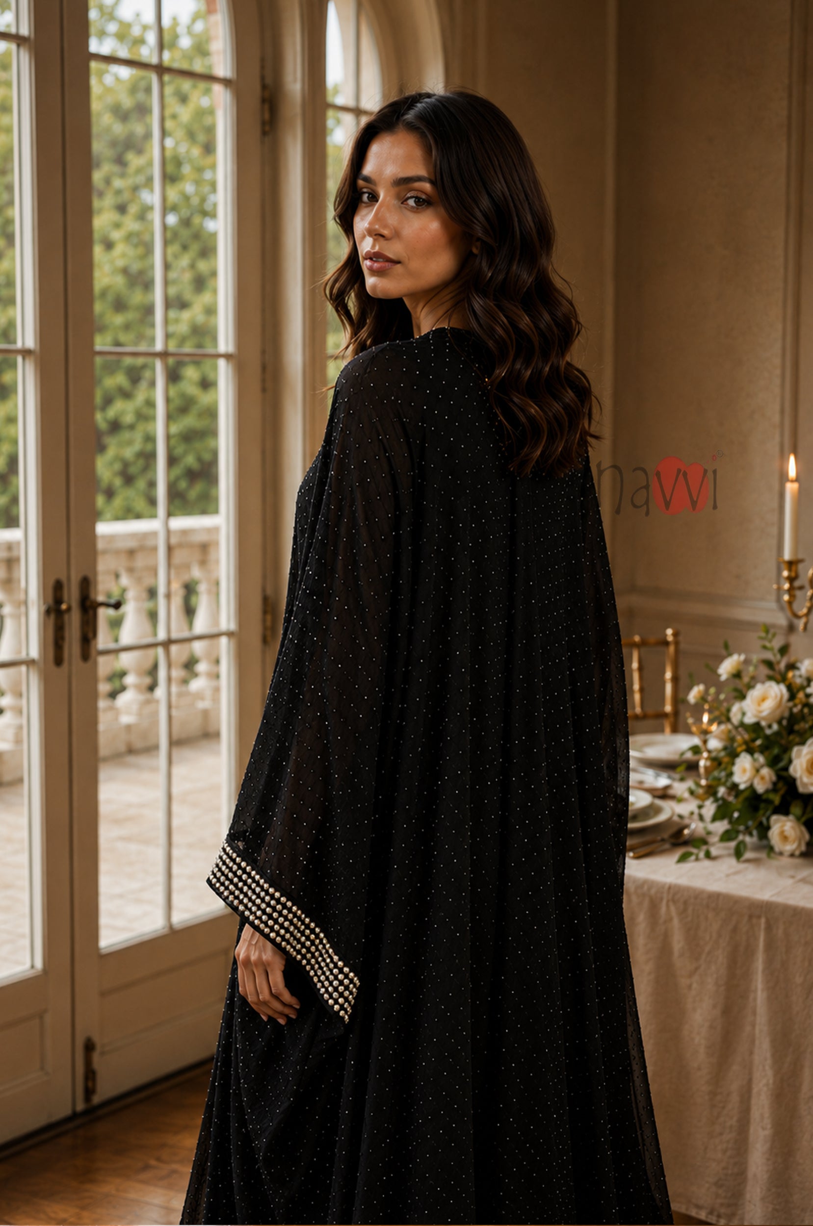 Elegant Crystal Kaftan Dress