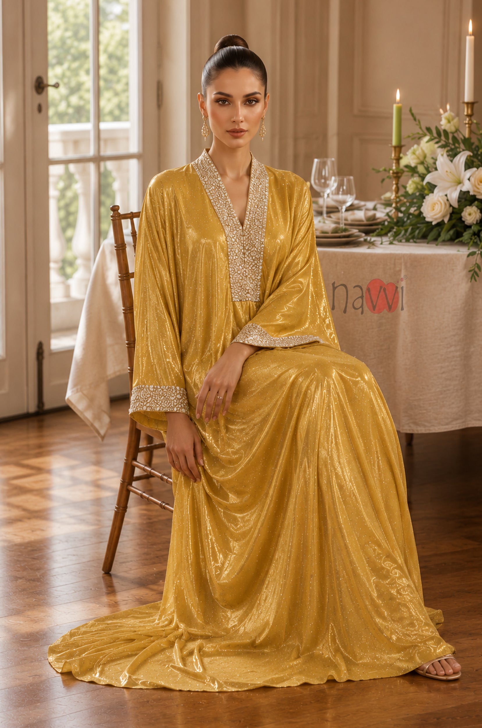 Elegant Crystal Kaftan Dress