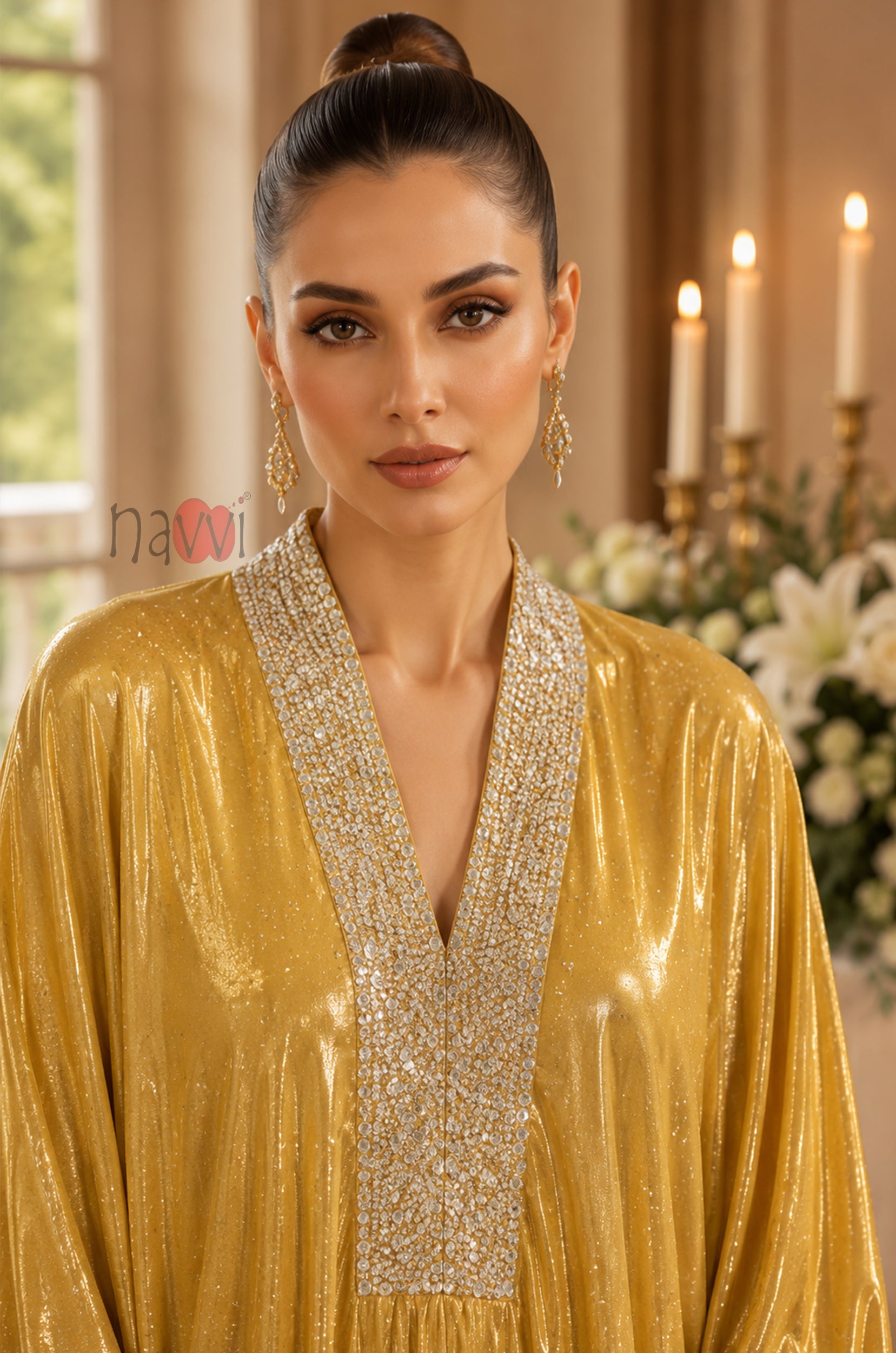 Elegant Crystal Kaftan Dress