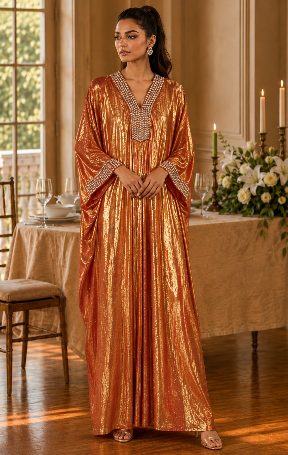 Metallic Long Kaftan Dress