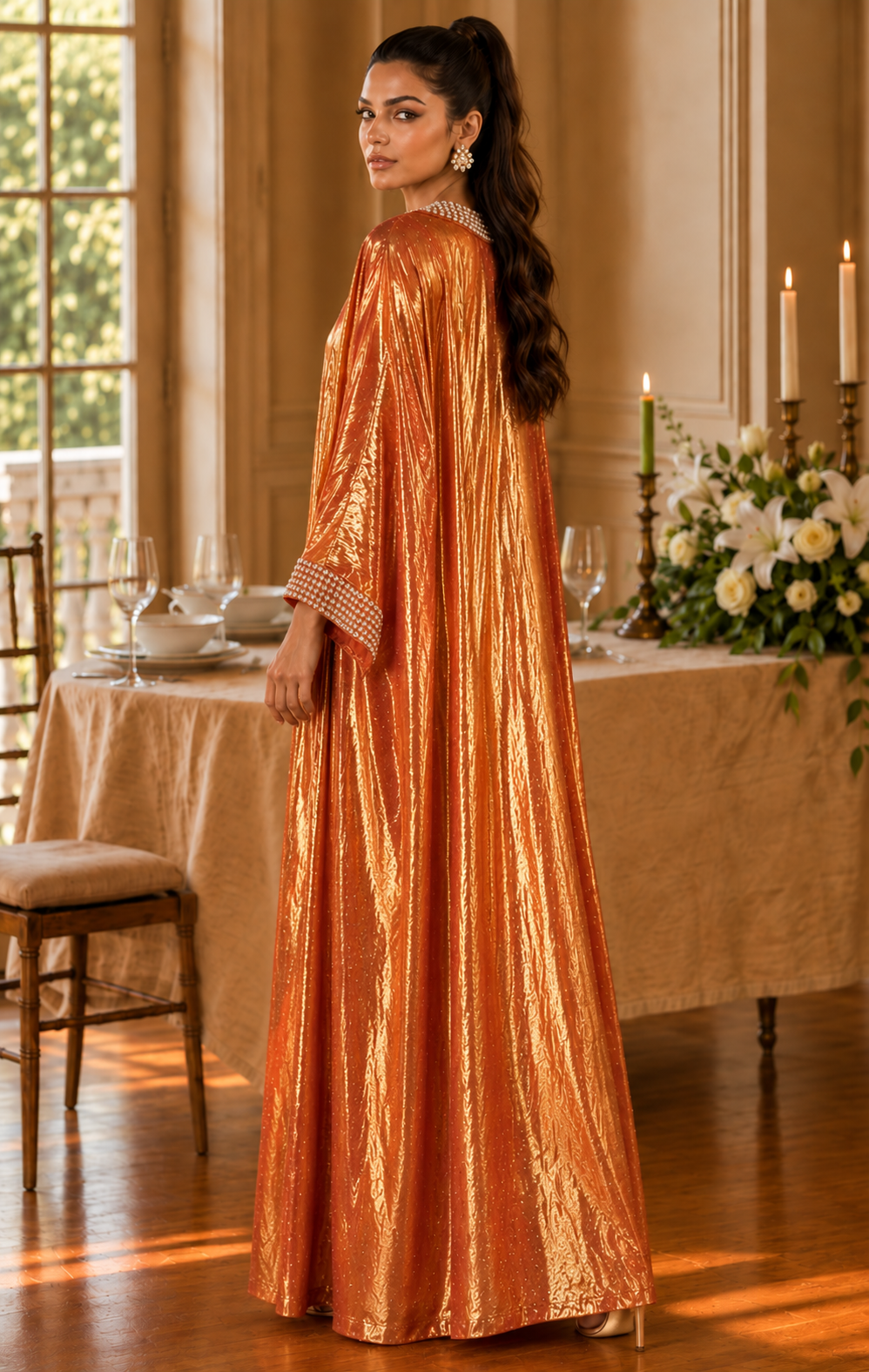 Metallic Long Kaftan Dress
