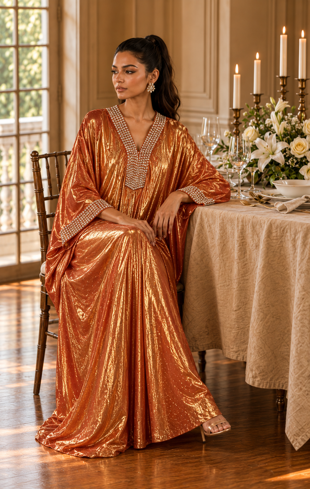 Metallic Long Kaftan Dress