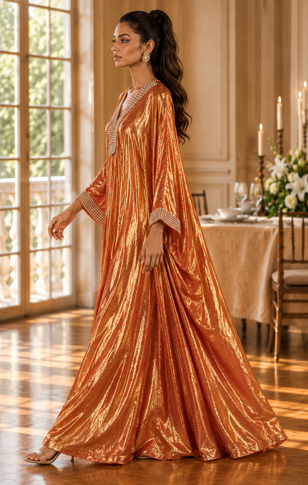 Metallic Long Kaftan Dress