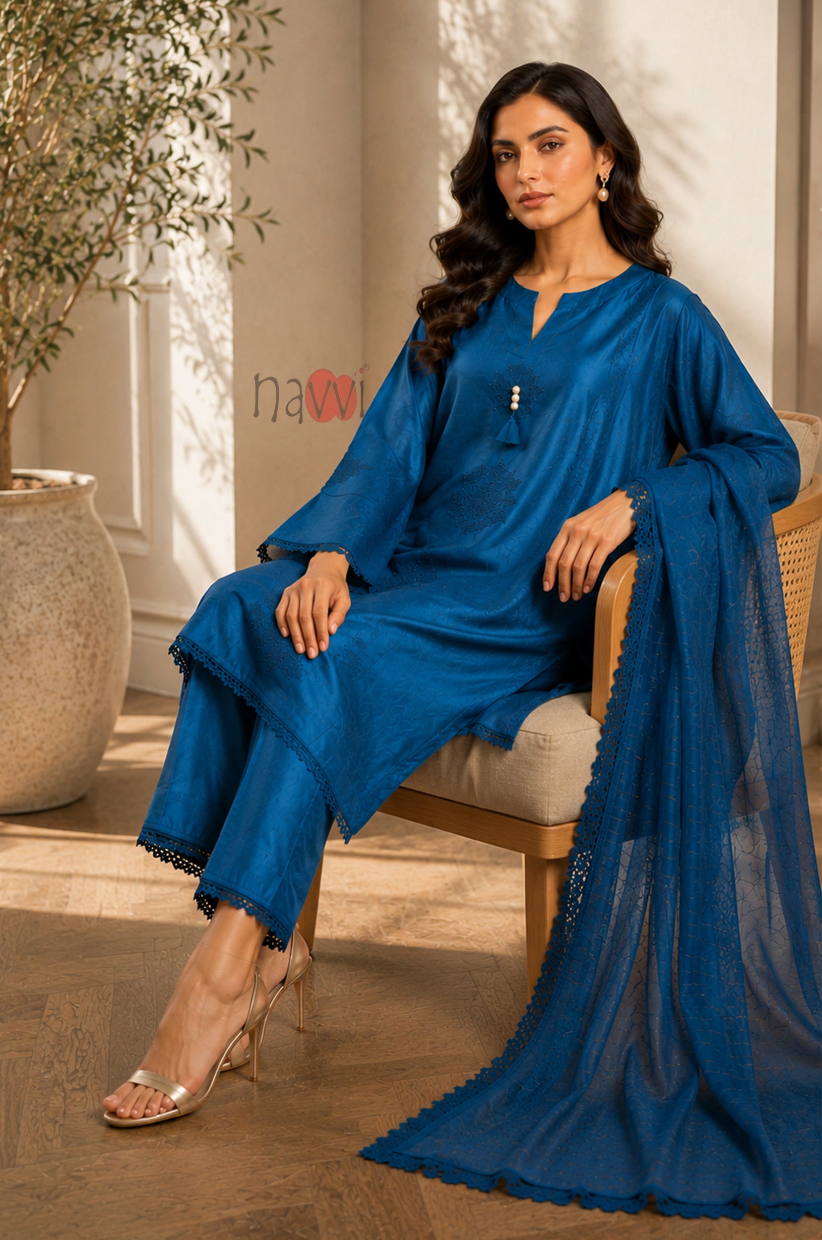 Azure Grace Embroidered Suit Set