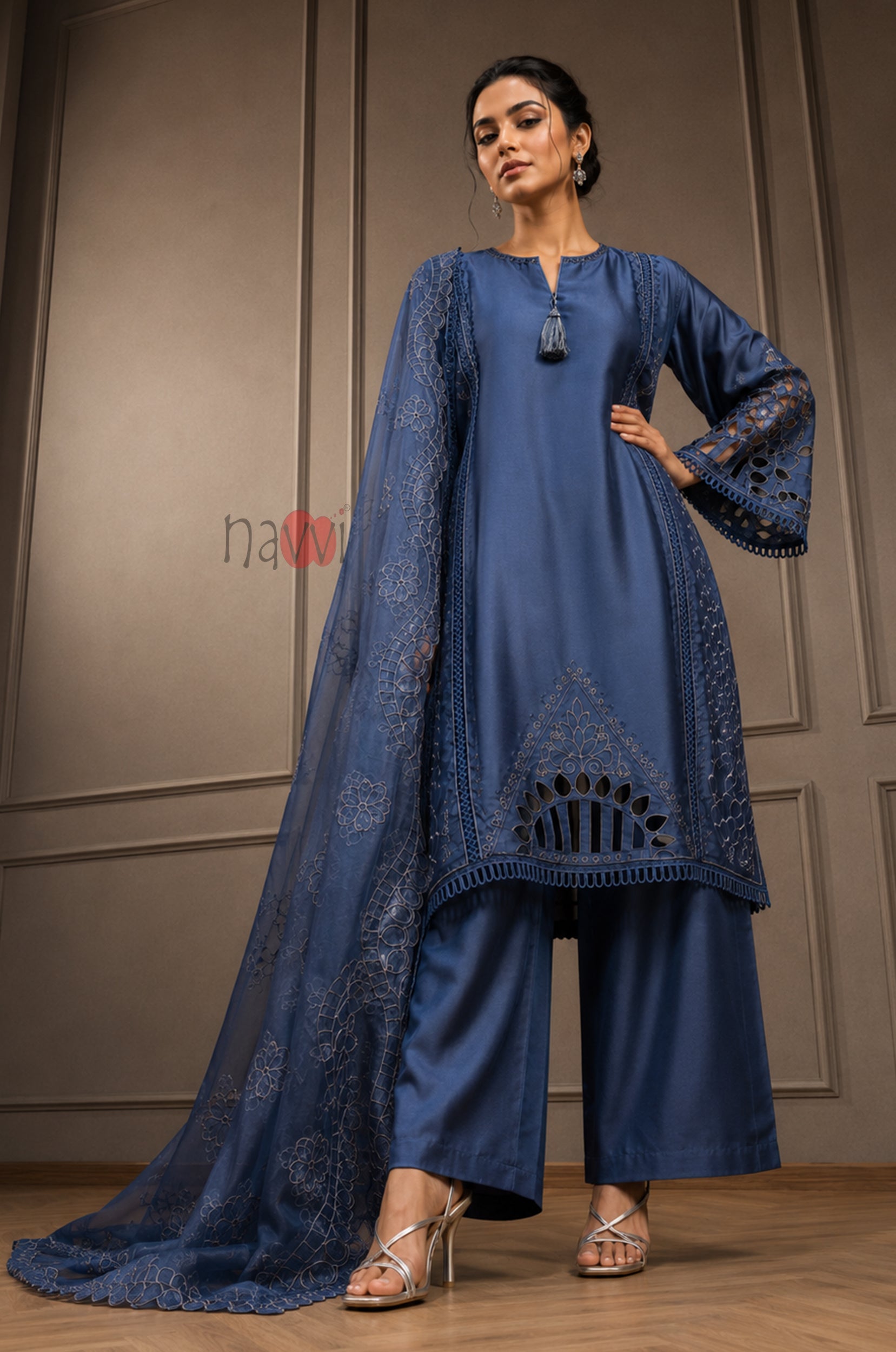 Sapphire Elegance Embroidered Suit Set