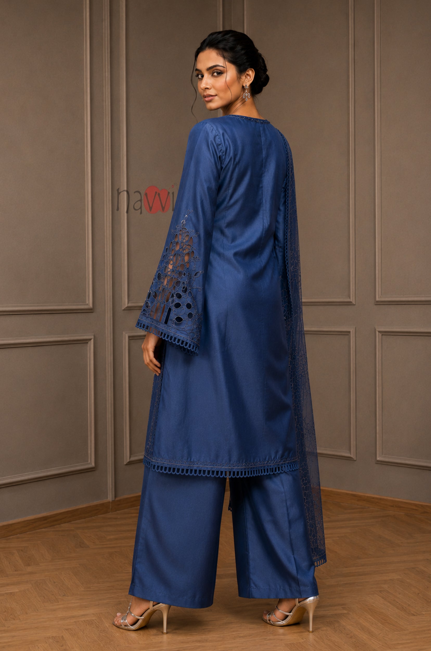 Sapphire Elegance Embroidered Suit Set