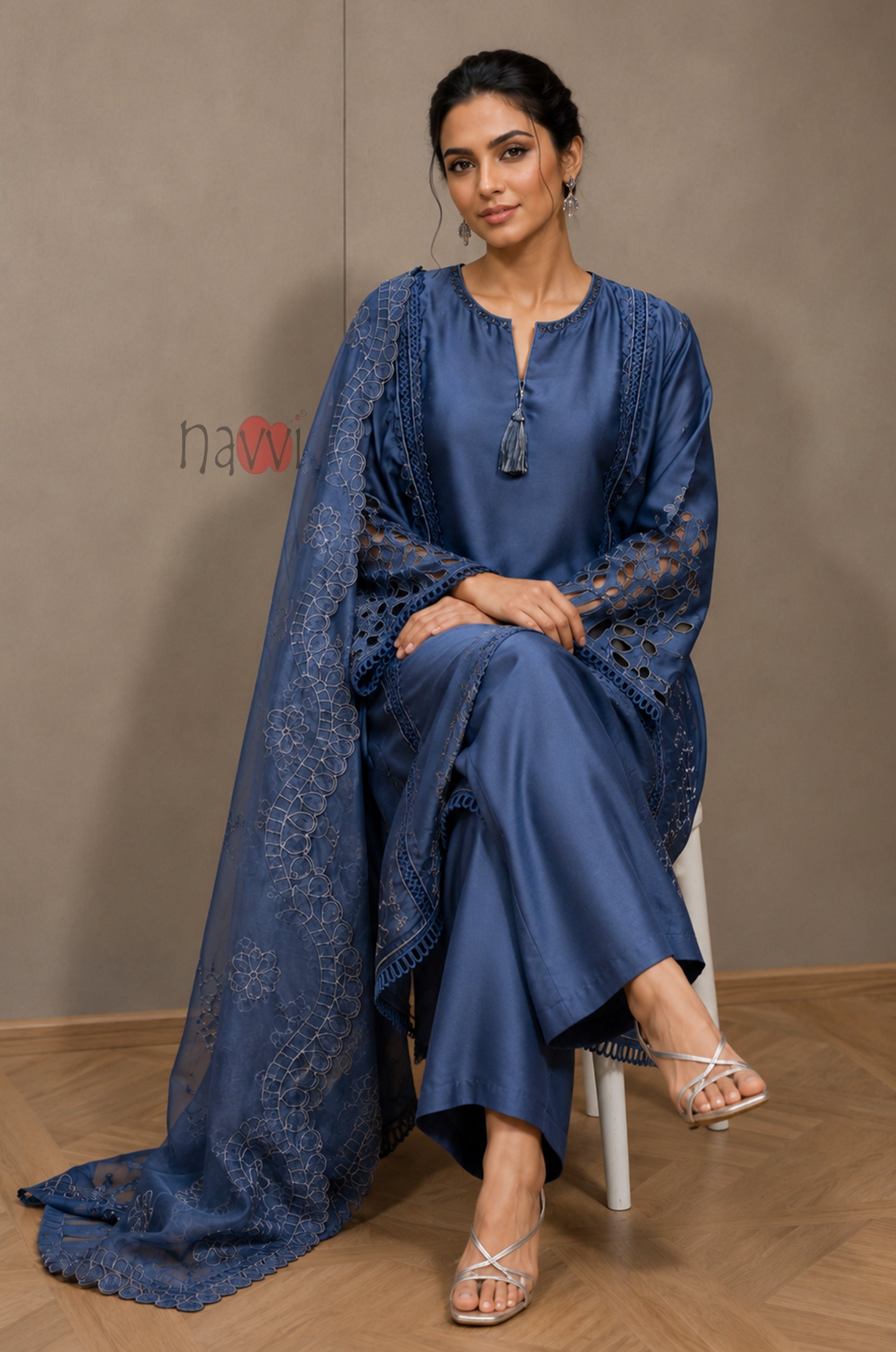 Sapphire Elegance Embroidered Suit Set