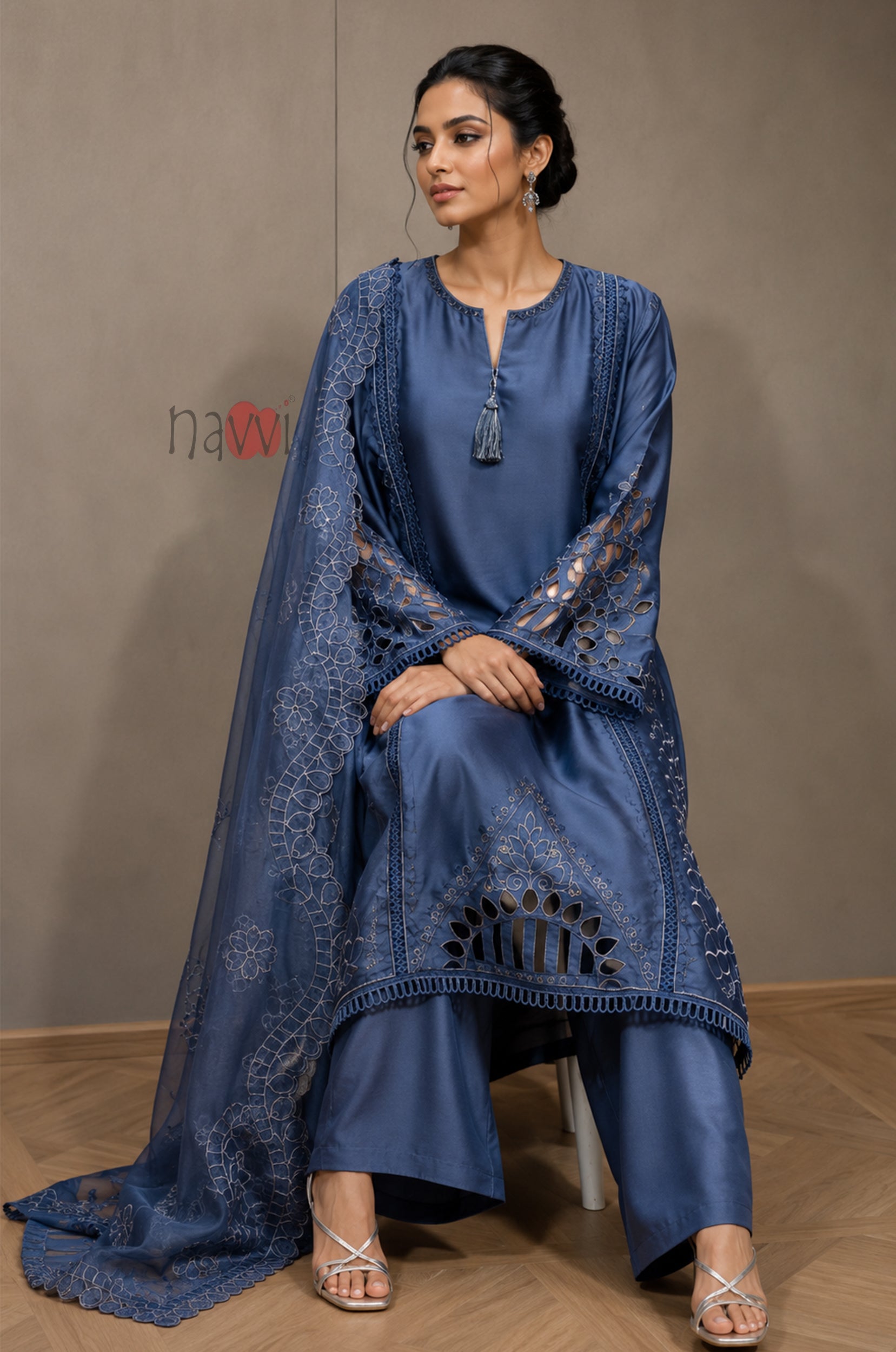 Sapphire Elegance Embroidered Suit Set
