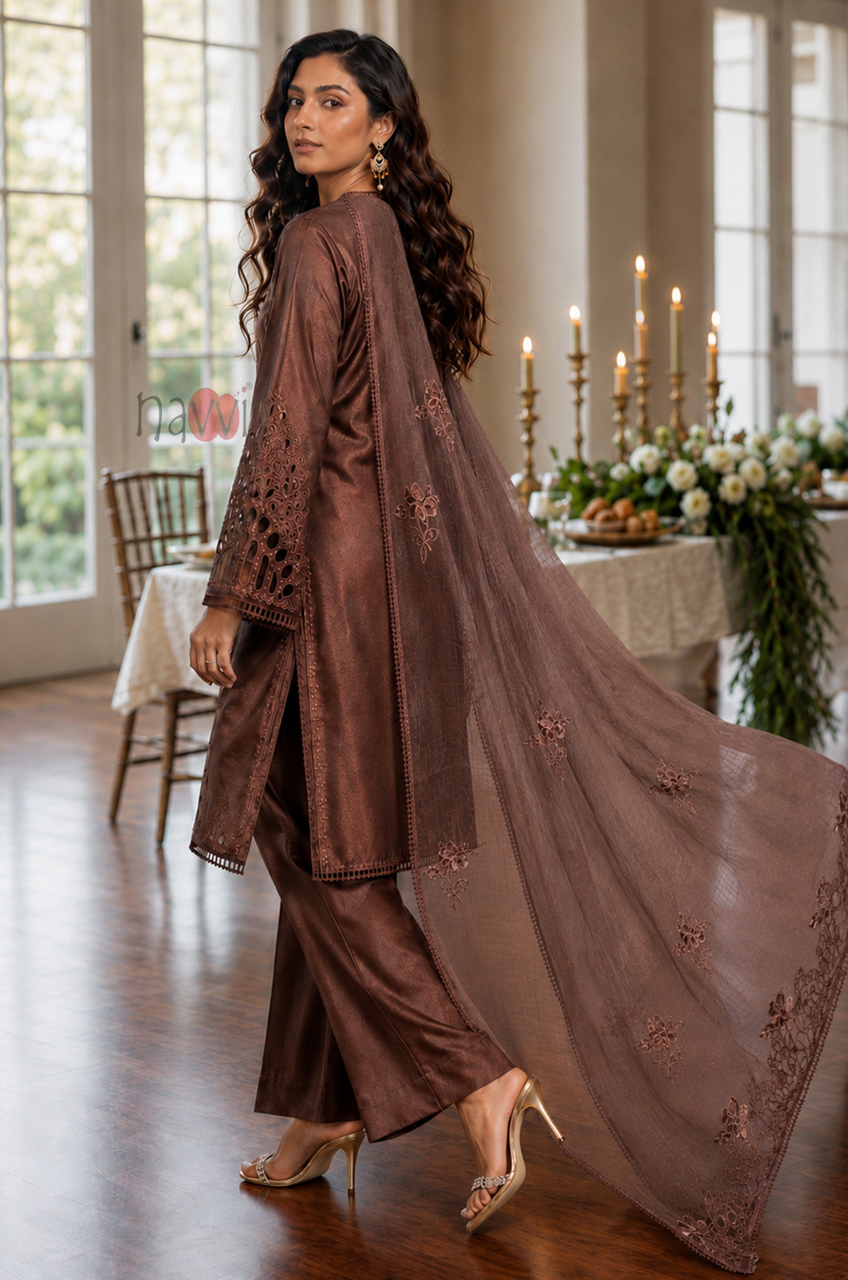 Brown Elegance Embroidered Suit Set