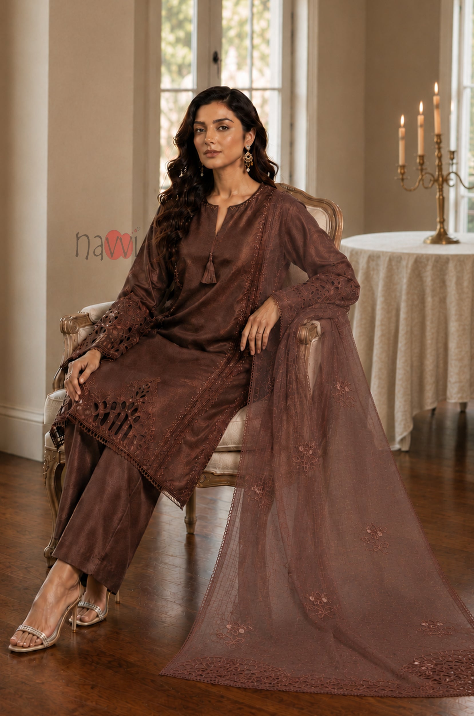 Brown Elegance Embroidered Suit Set