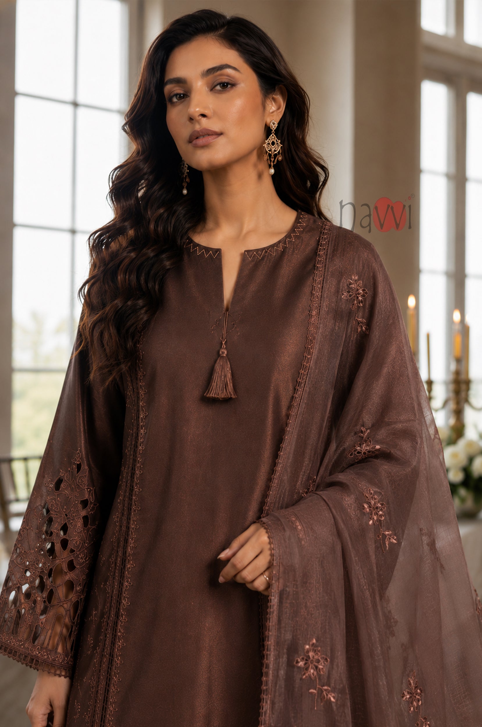 Brown Elegance Embroidered Suit Set