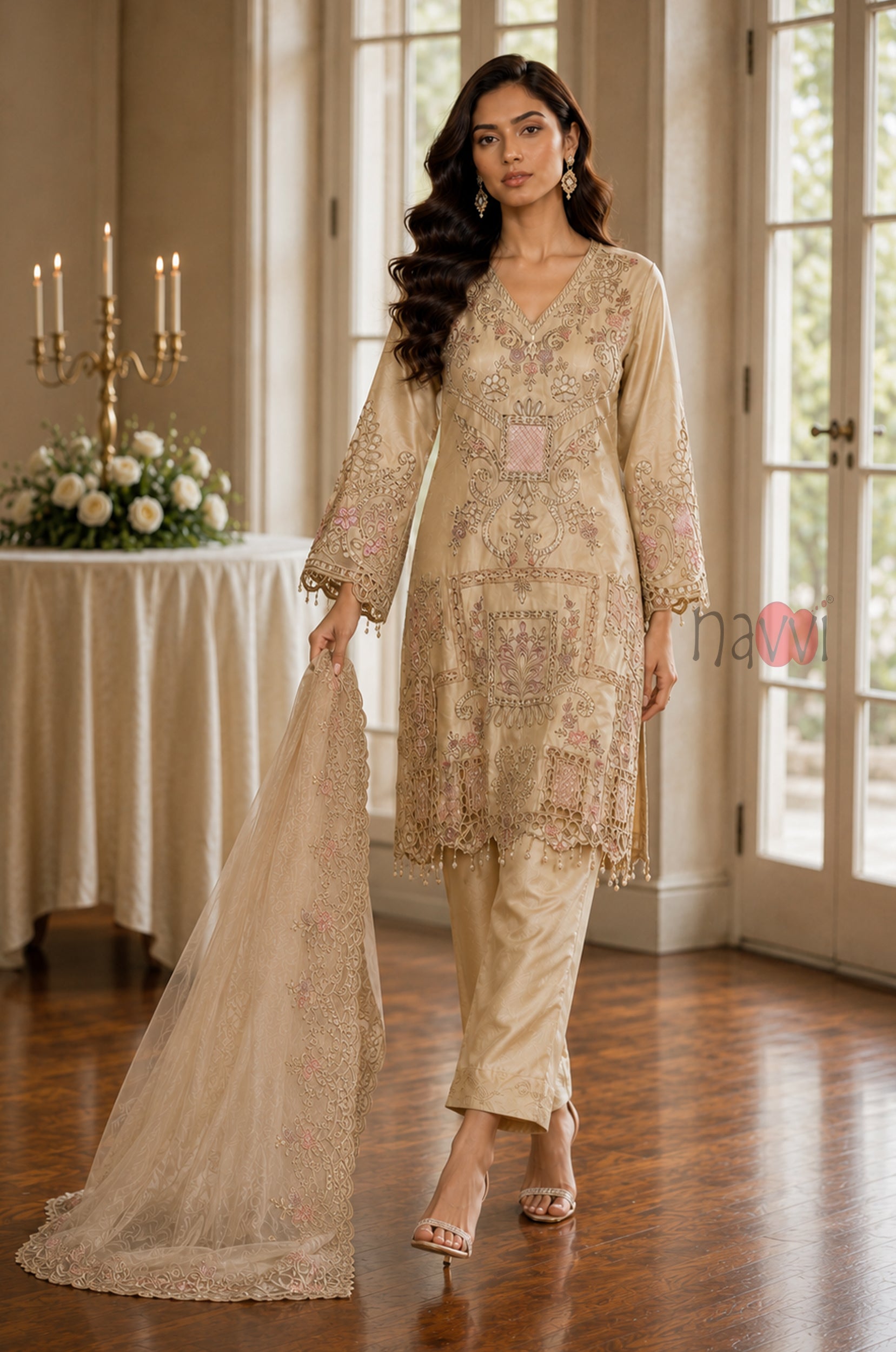 Champagne Grace Embroidered Suit Set