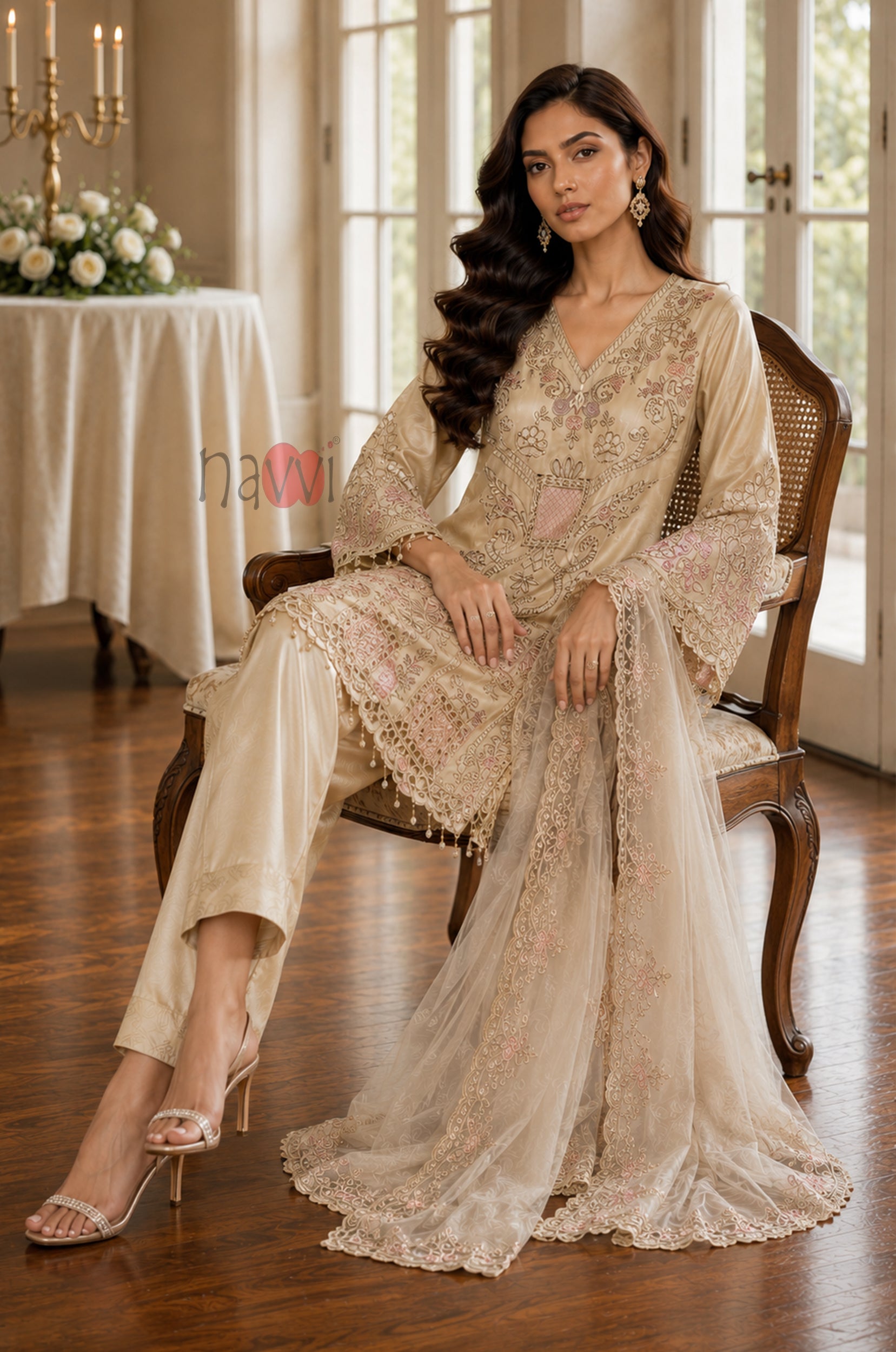 Champagne Grace Embroidered Suit Set
