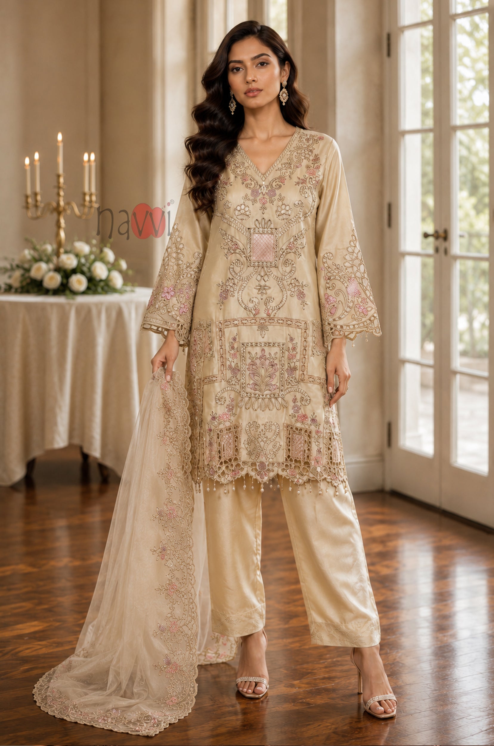 Champagne Grace Embroidered Suit Set