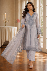 Misty Blue Elegance Embroidered Suit Set