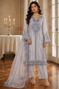 Misty Blue Elegance Embroidered Suit Set