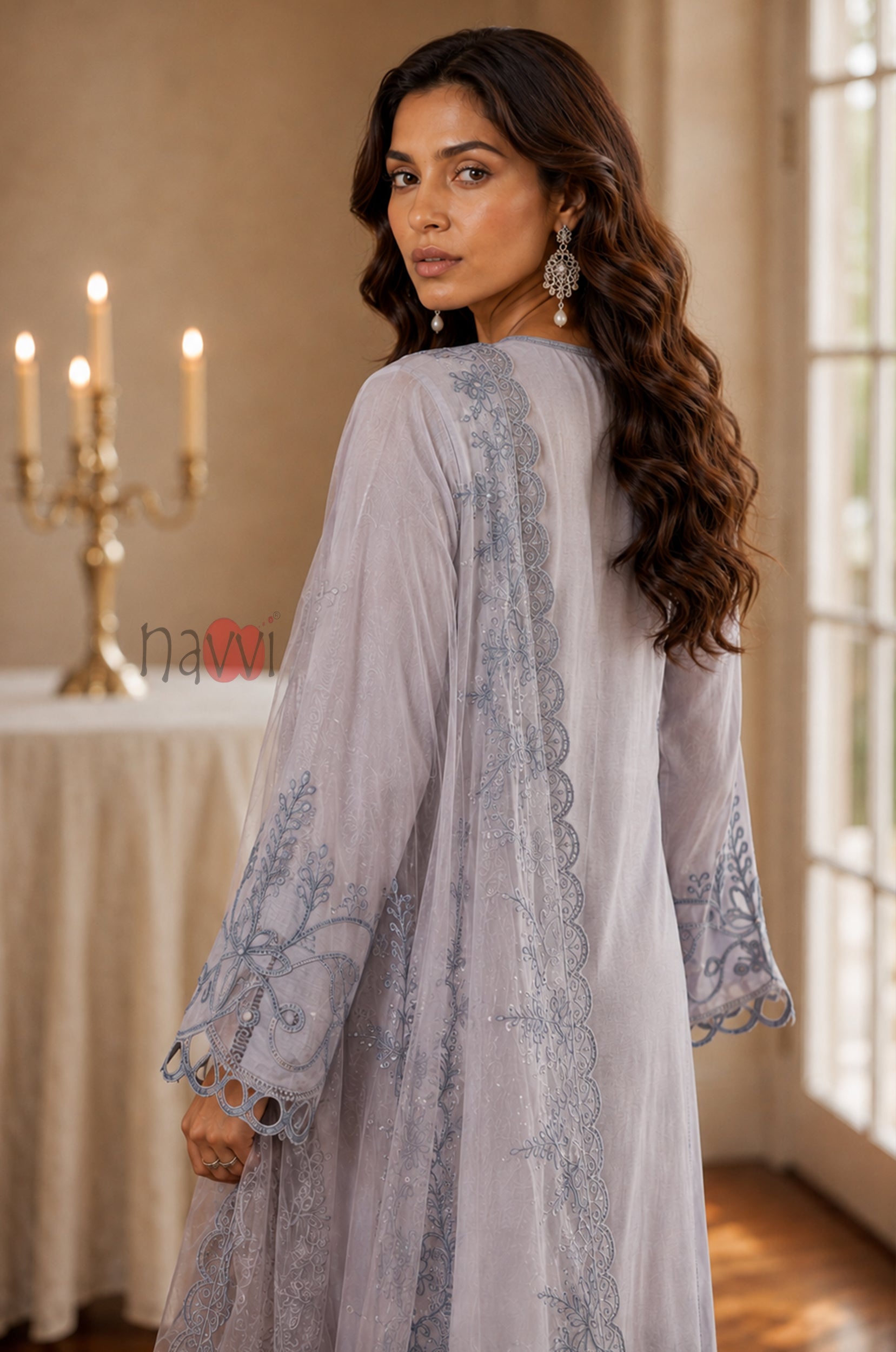 Misty Blue Elegance Embroidered Suit Set