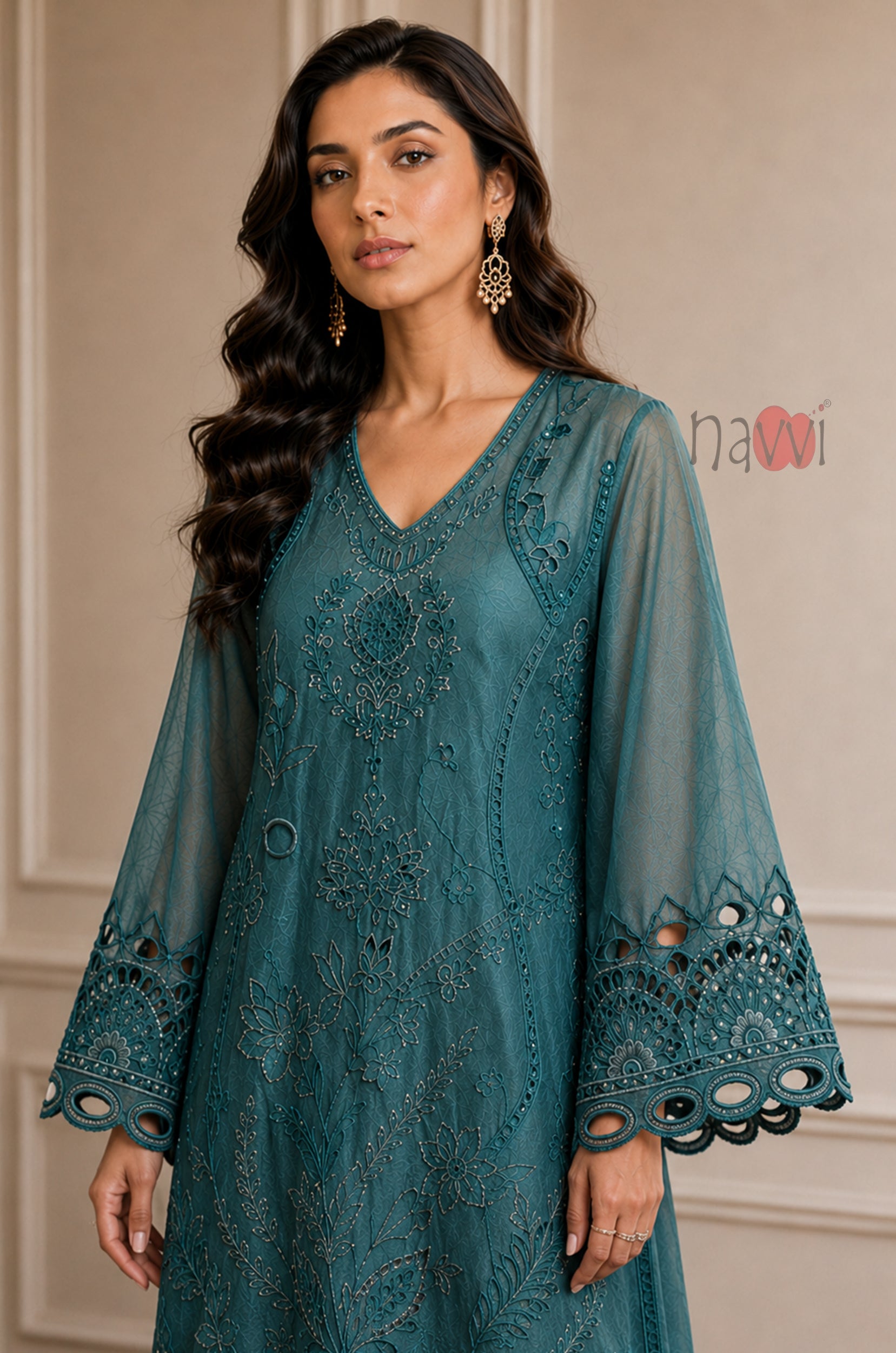 Teal Noor Embroidered Suit Set