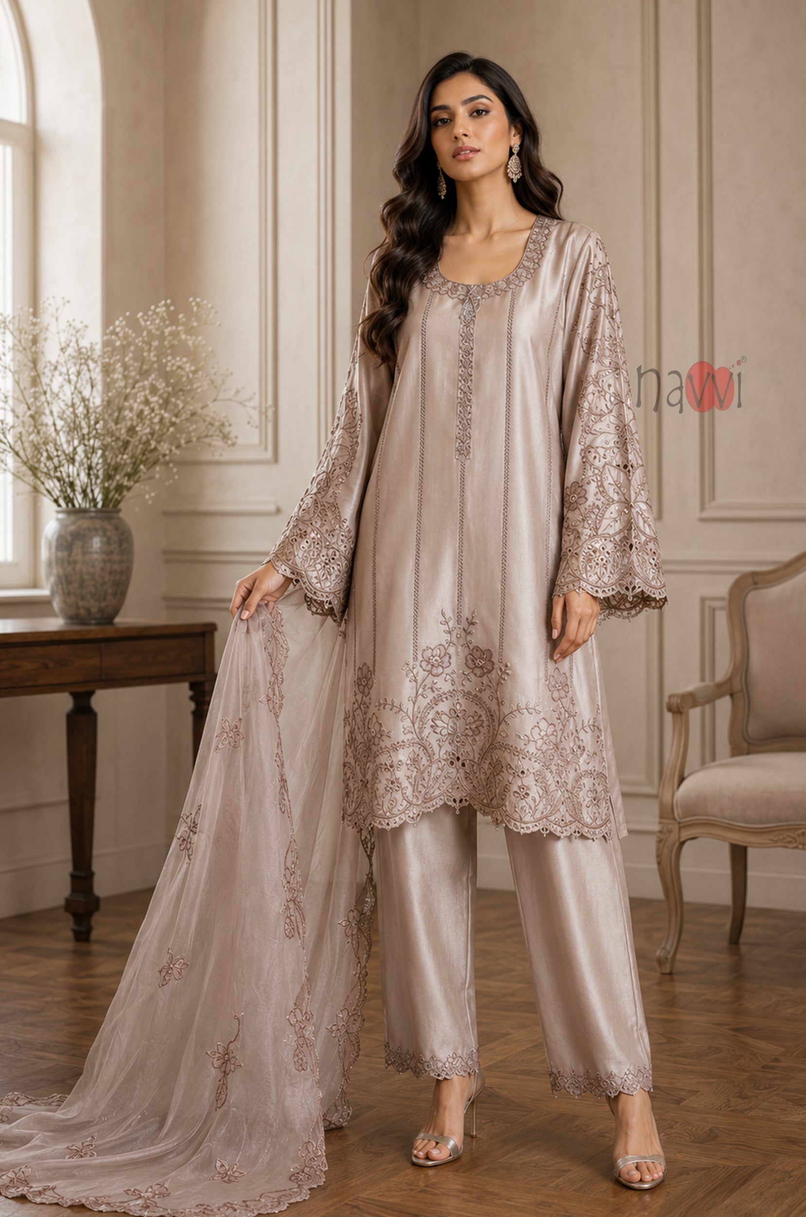 Champagne Elegance Embroidered Suit Set