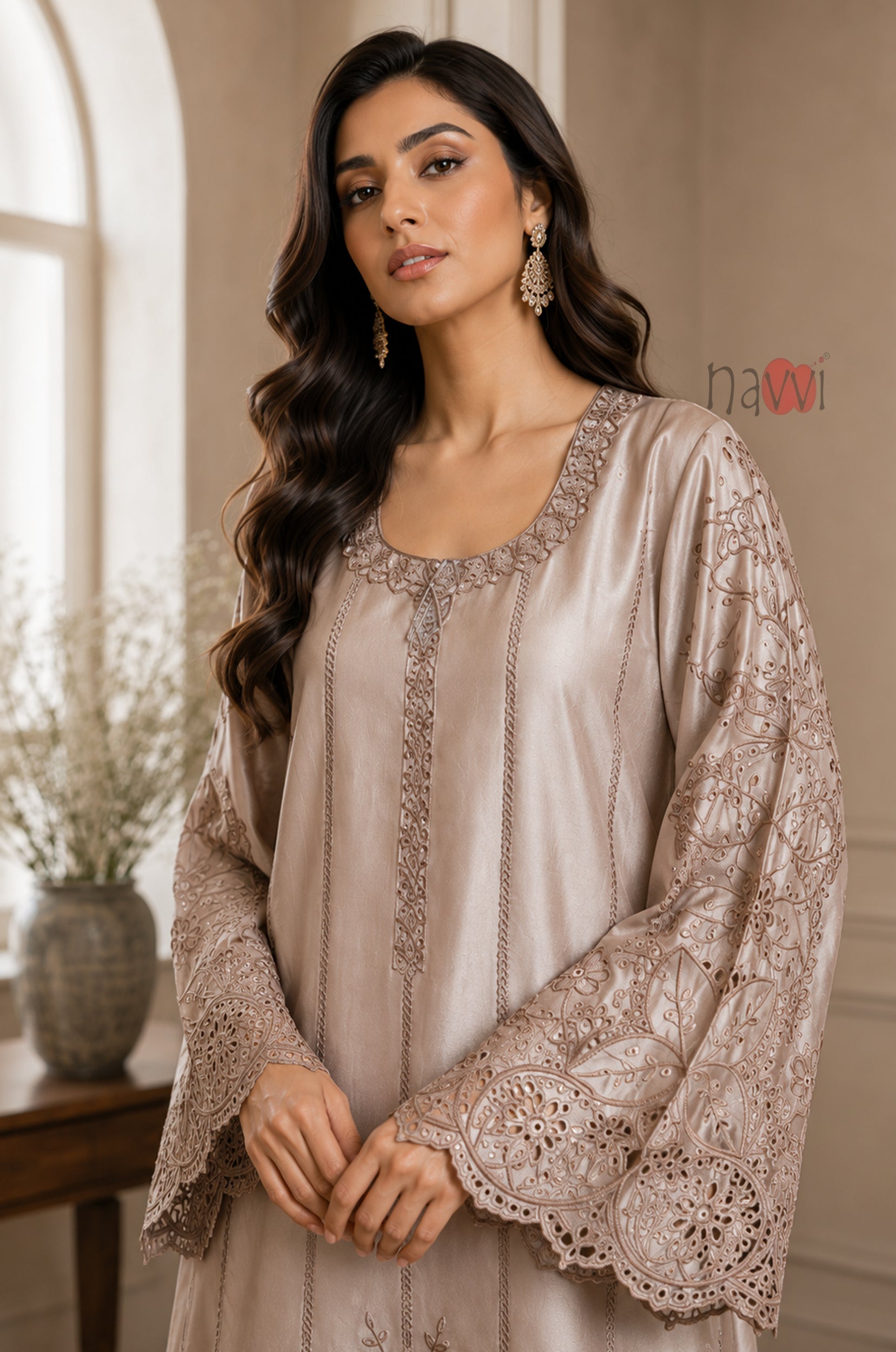 Champagne Elegance Embroidered Suit Set