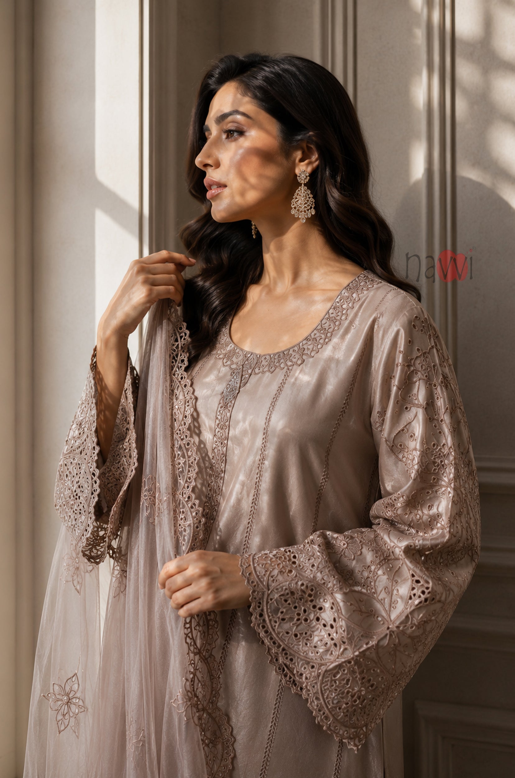 Champagne Elegance Embroidered Suit Set