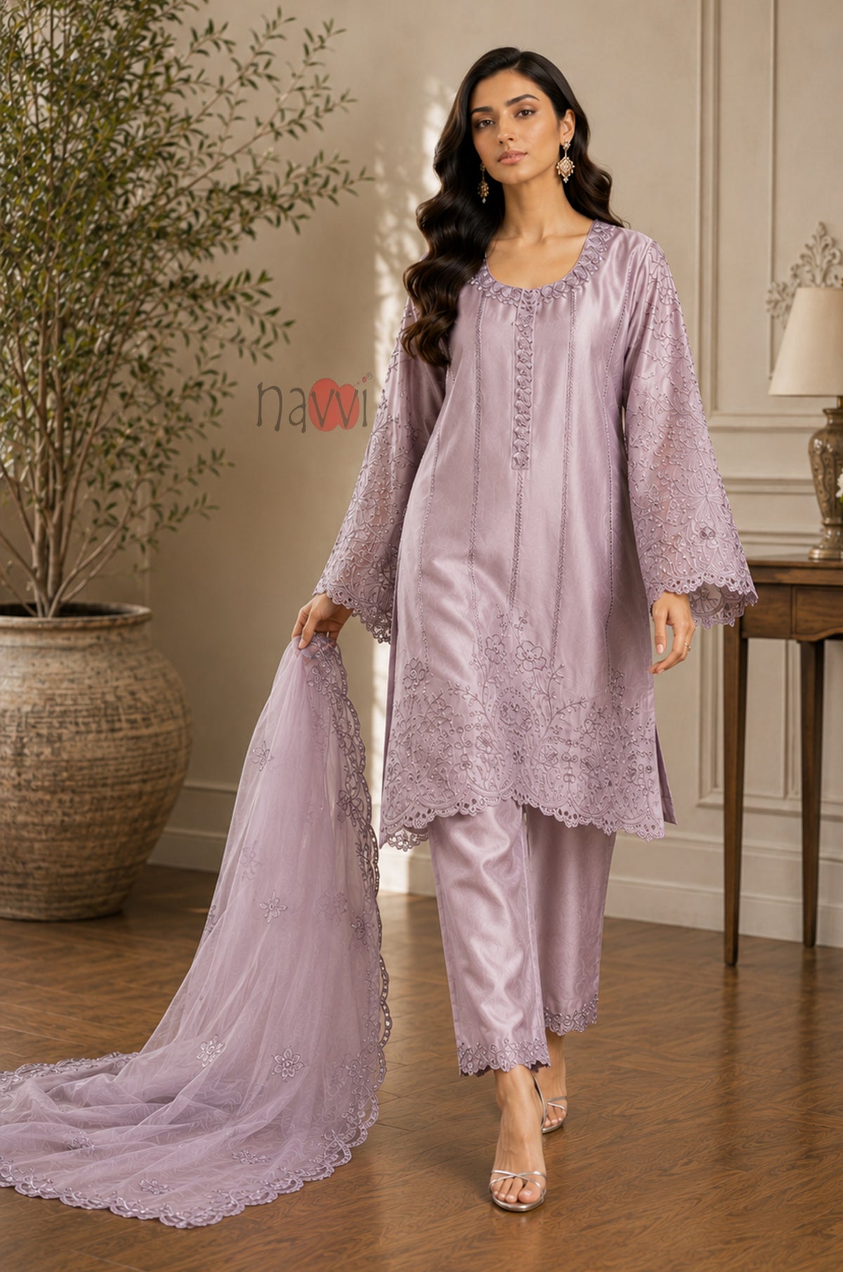 Orchid Elegance Embroidered Suit Set - Navvi.in