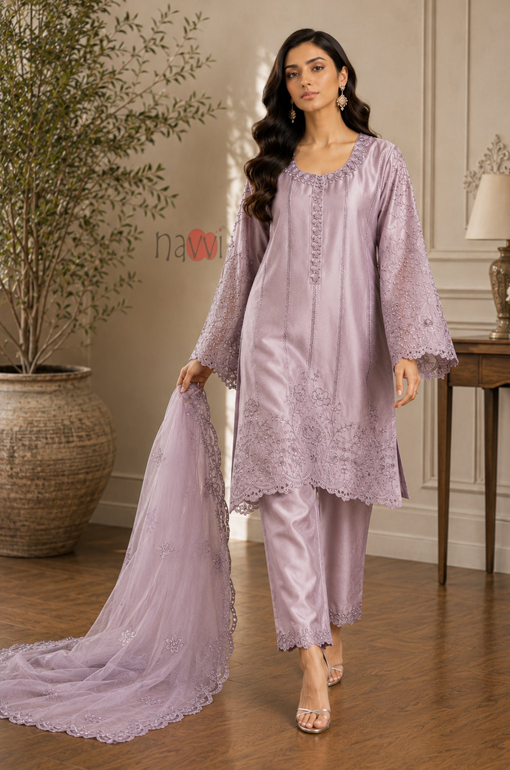 Orchid Elegance Embroidered Suit Set
