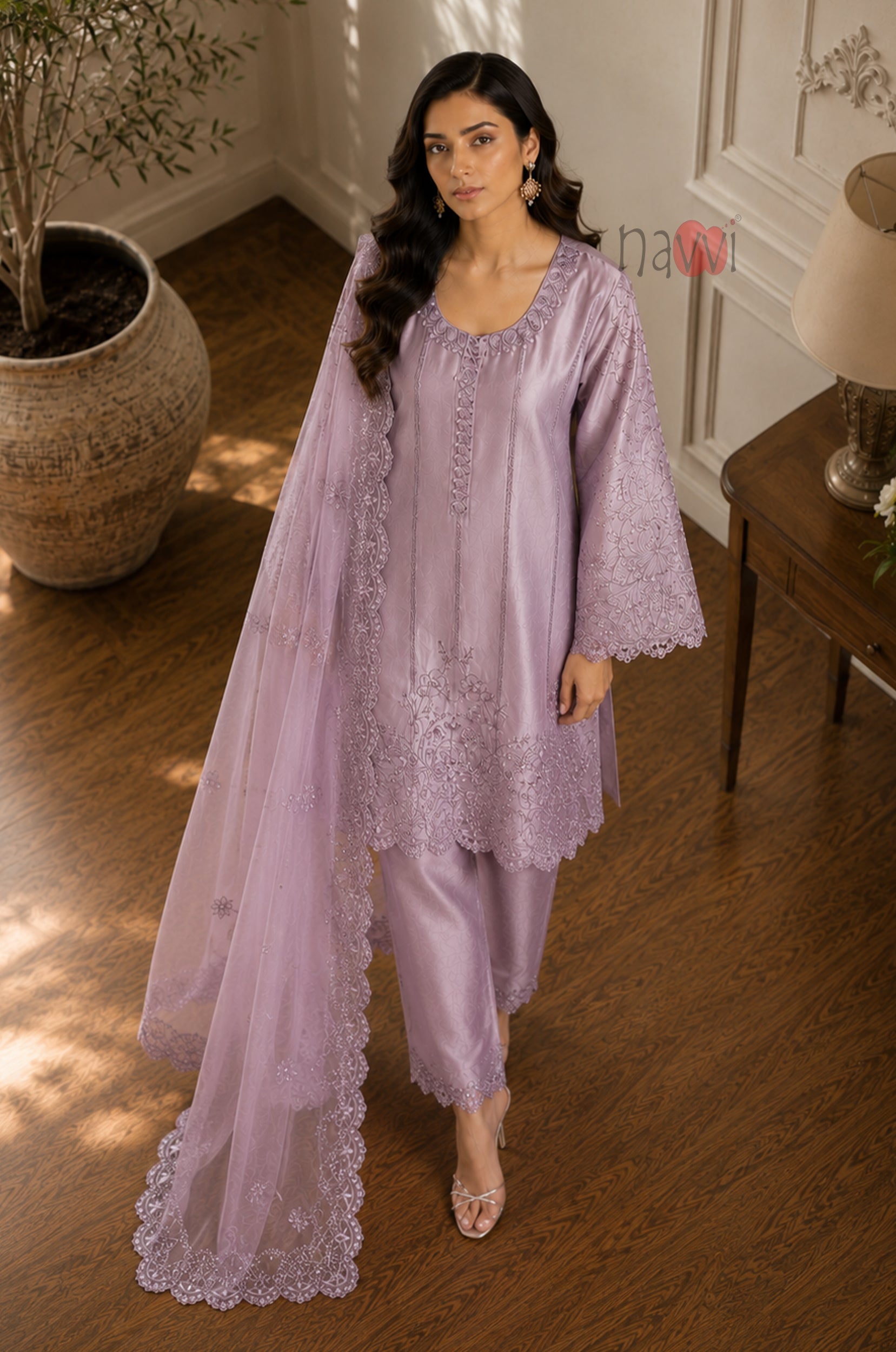 Orchid Elegance Embroidered Suit Set