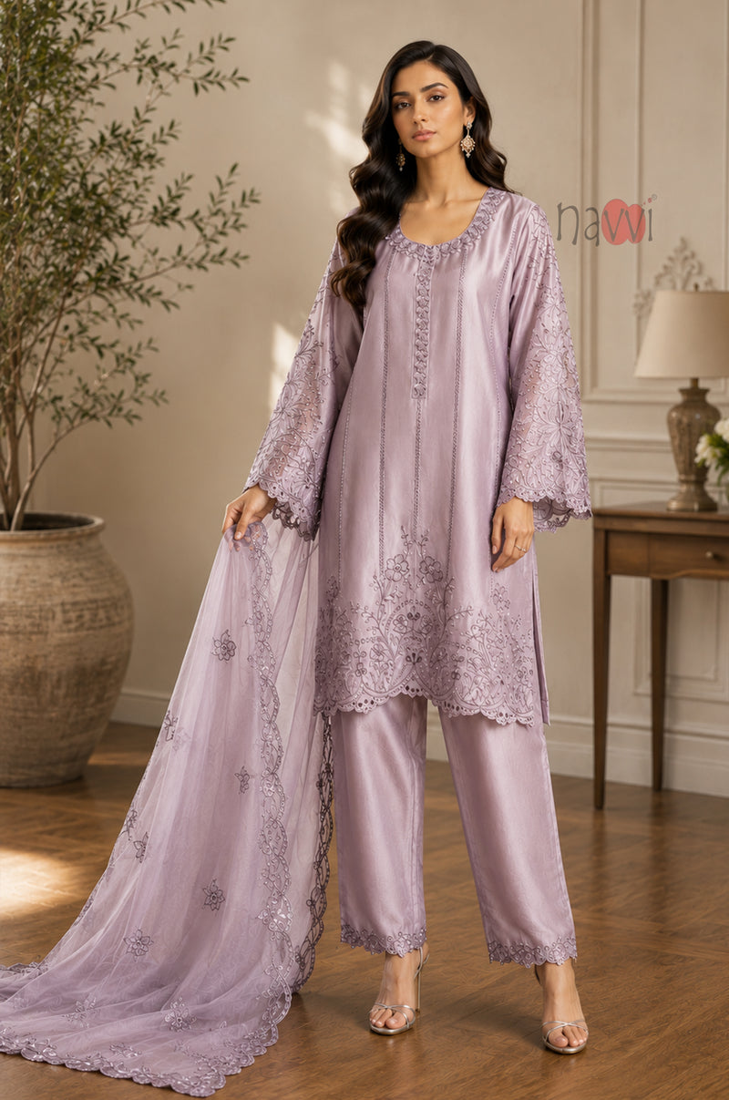 Orchid Elegance Embroidered Suit Set - Navvi.in